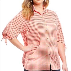 Peter Nygard Gingham Shirt TANGERINE Sz XL